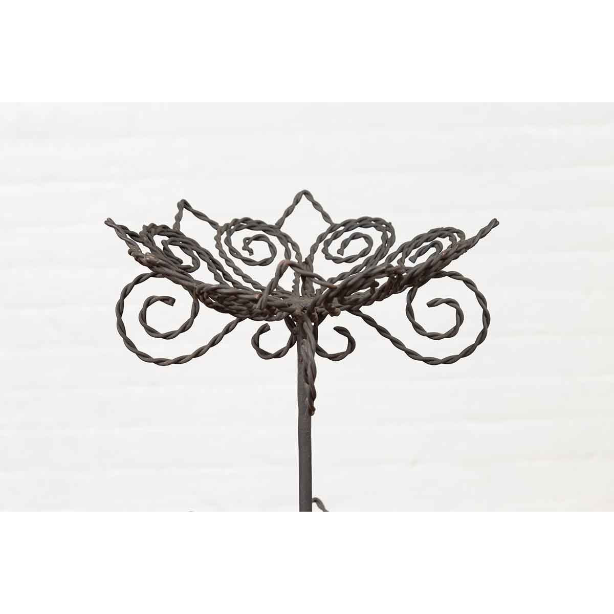 Vintage Bronze Three-Tiered Stand with Dark Patina and Scrolled Motifs-7. Asian & Chinese Furniture, Art, Antiques, Vintage Home Décor for sale at FEA Home