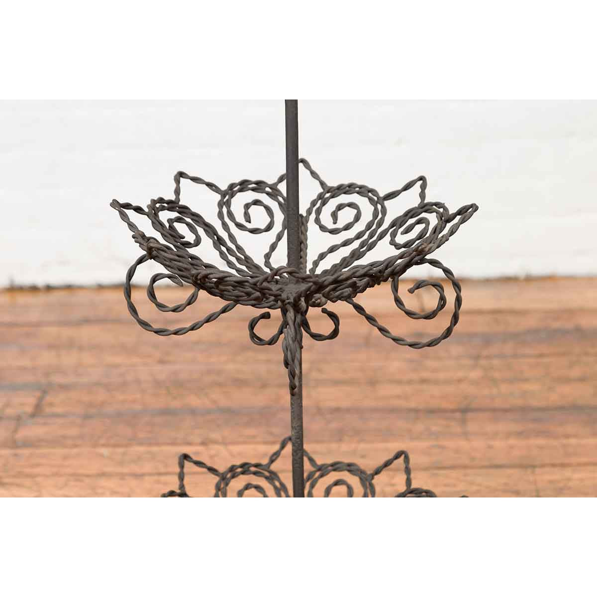 Vintage Bronze Three-Tiered Stand with Dark Patina and Scrolled Motifs-8. Asian & Chinese Furniture, Art, Antiques, Vintage Home Décor for sale at FEA Home