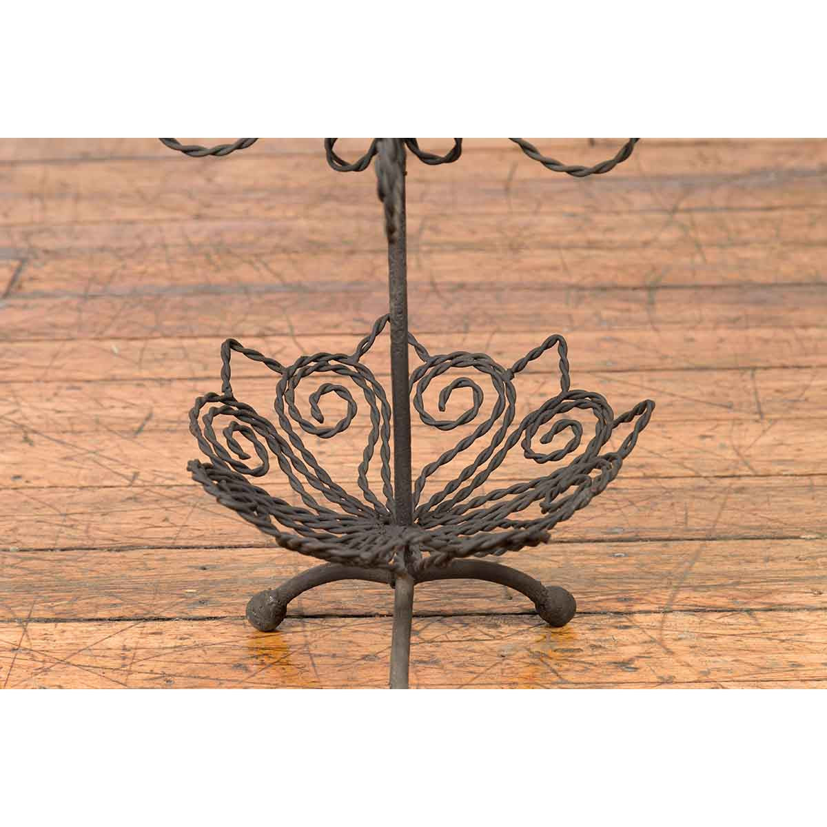 Vintage Bronze Three-Tiered Stand with Dark Patina and Scrolled Motifs-9. Asian & Chinese Furniture, Art, Antiques, Vintage Home Décor for sale at FEA Home