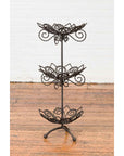 Vintage Bronze Three-Tiered Stand with Dark Patina and Scrolled Motifs-5. Asian & Chinese Furniture, Art, Antiques, Vintage Home Décor for sale at FEA Home