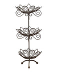 Vintage Bronze Three-Tiered Stand with Dark Patina and Scrolled Motifs-1. Asian & Chinese Furniture, Art, Antiques, Vintage Home Décor for sale at FEA Home
