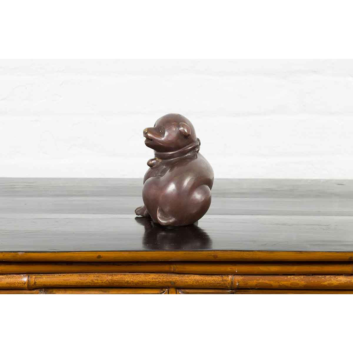Petite Taisho Style Bronze Puppy Dog Sculpture in the Manner of the Hirado Puppy-11. Asian & Chinese Furniture, Art, Antiques, Vintage Home Décor for sale at FEA Home