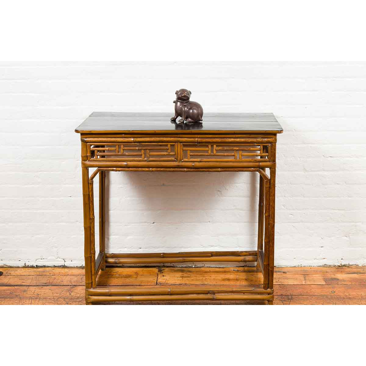 Petite Taisho Style Bronze Puppy Dog Sculpture in the Manner of the Hirado Puppy-3. Asian & Chinese Furniture, Art, Antiques, Vintage Home Décor for sale at FEA Home