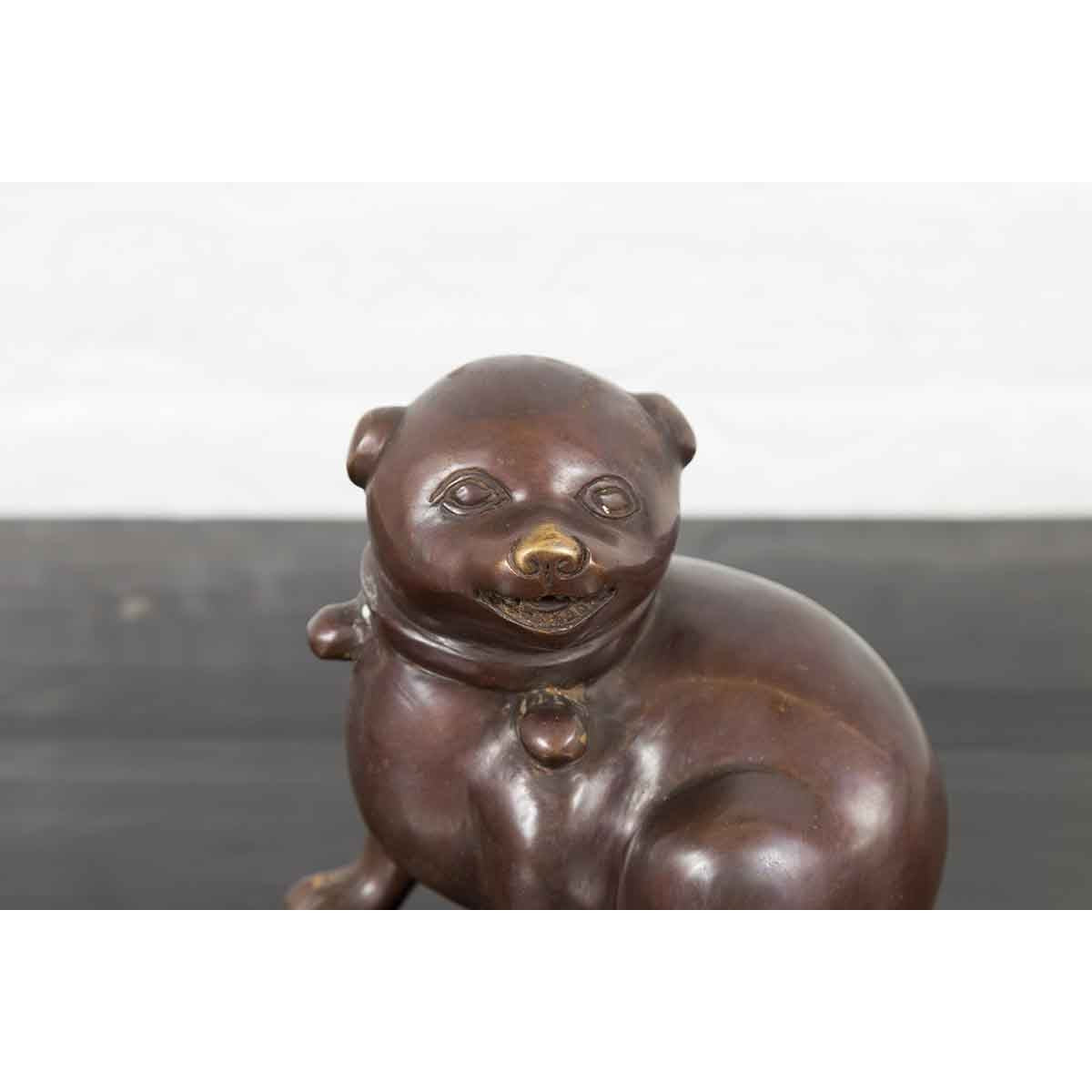 Petite Taisho Style Bronze Puppy Dog Sculpture in the Manner of the Hirado Puppy-4. Asian & Chinese Furniture, Art, Antiques, Vintage Home Décor for sale at FEA Home