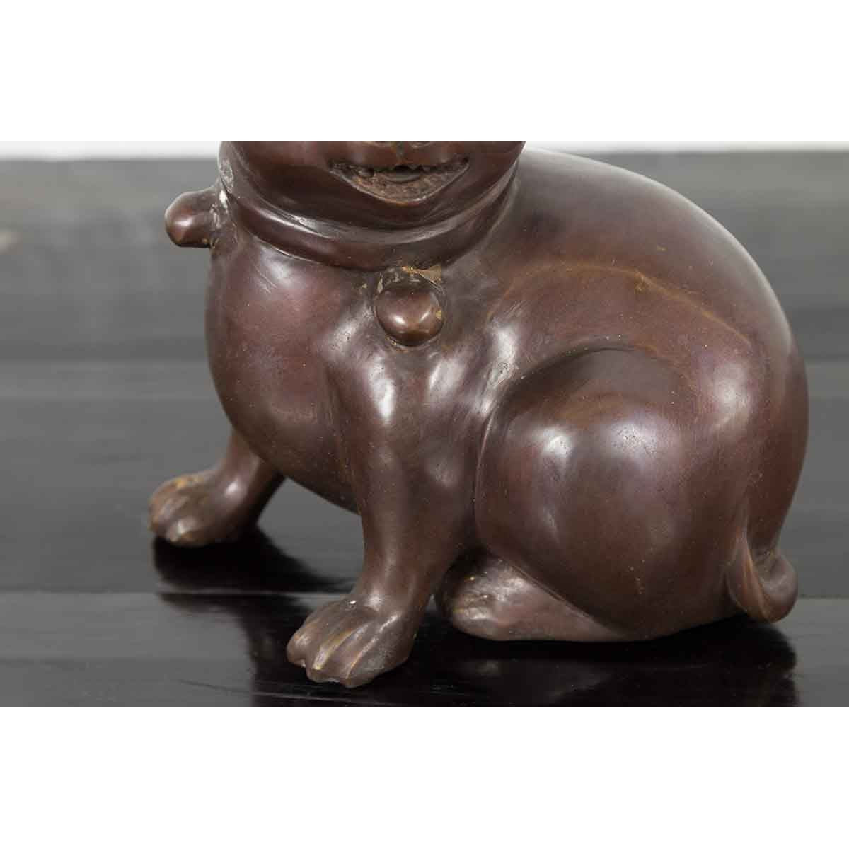 Petite Taisho Style Bronze Puppy Dog Sculpture in the Manner of the Hirado Puppy-5. Asian & Chinese Furniture, Art, Antiques, Vintage Home Décor for sale at FEA Home