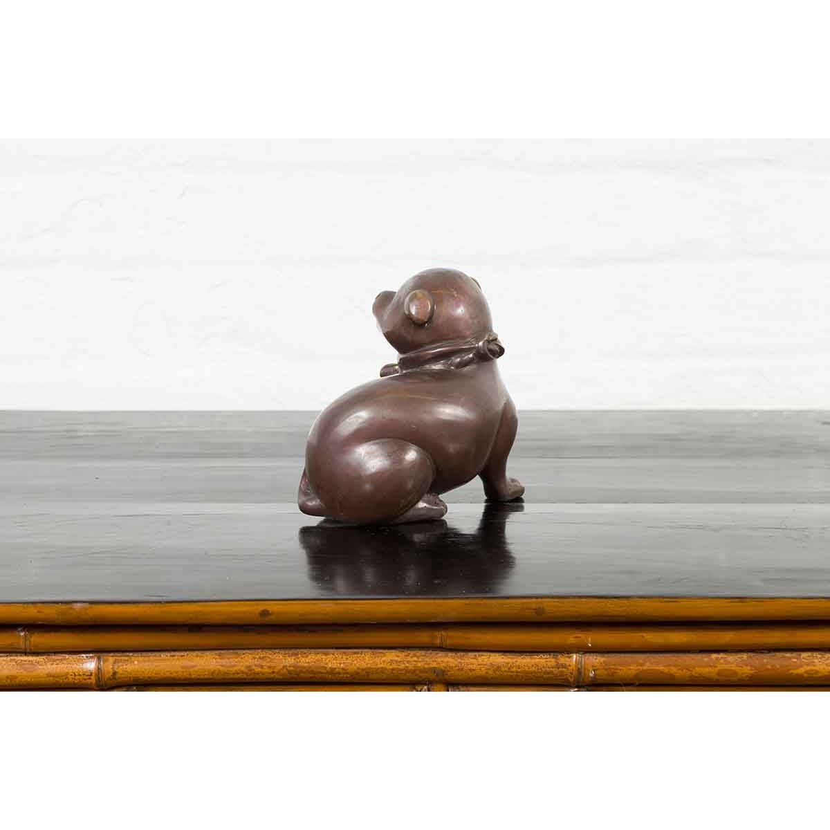 Petite Taisho Style Bronze Puppy Dog Sculpture in the Manner of the Hirado Puppy-9. Asian & Chinese Furniture, Art, Antiques, Vintage Home Décor for sale at FEA Home