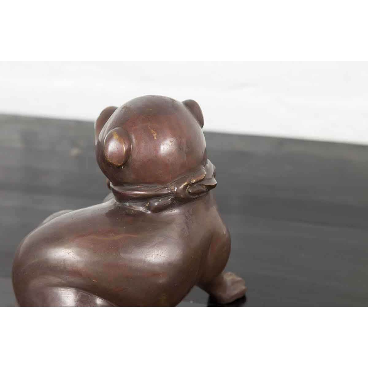 Petite Taisho Style Bronze Puppy Dog Sculpture in the Manner of the Hirado Puppy-10. Asian & Chinese Furniture, Art, Antiques, Vintage Home Décor for sale at FEA Home