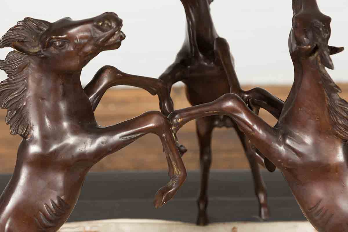 Vintage Lost Wax Cast Bronze Coffee Table Base with Triple Rearing Horses-3. Asian & Chinese Furniture, Art, Antiques, Vintage Home Décor for sale at FEA Home
