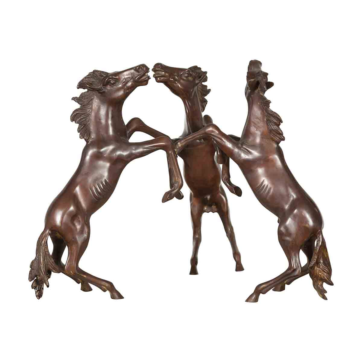 Vintage Lost Wax Cast Bronze Coffee Table Base with Triple Rearing Horses-1. Asian & Chinese Furniture, Art, Antiques, Vintage Home Décor for sale at FEA Home