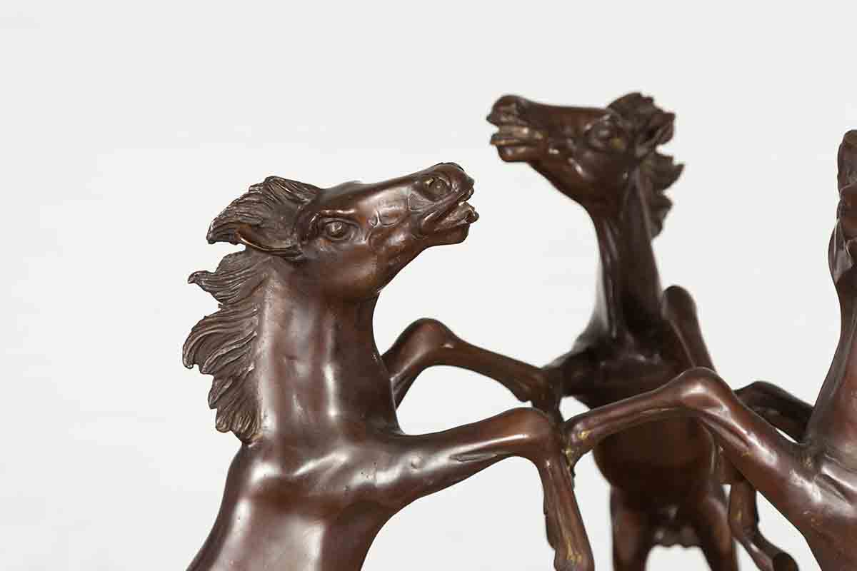 Vintage Lost Wax Cast Bronze Coffee Table Base with Triple Rearing Horses-6. Asian & Chinese Furniture, Art, Antiques, Vintage Home Décor for sale at FEA Home