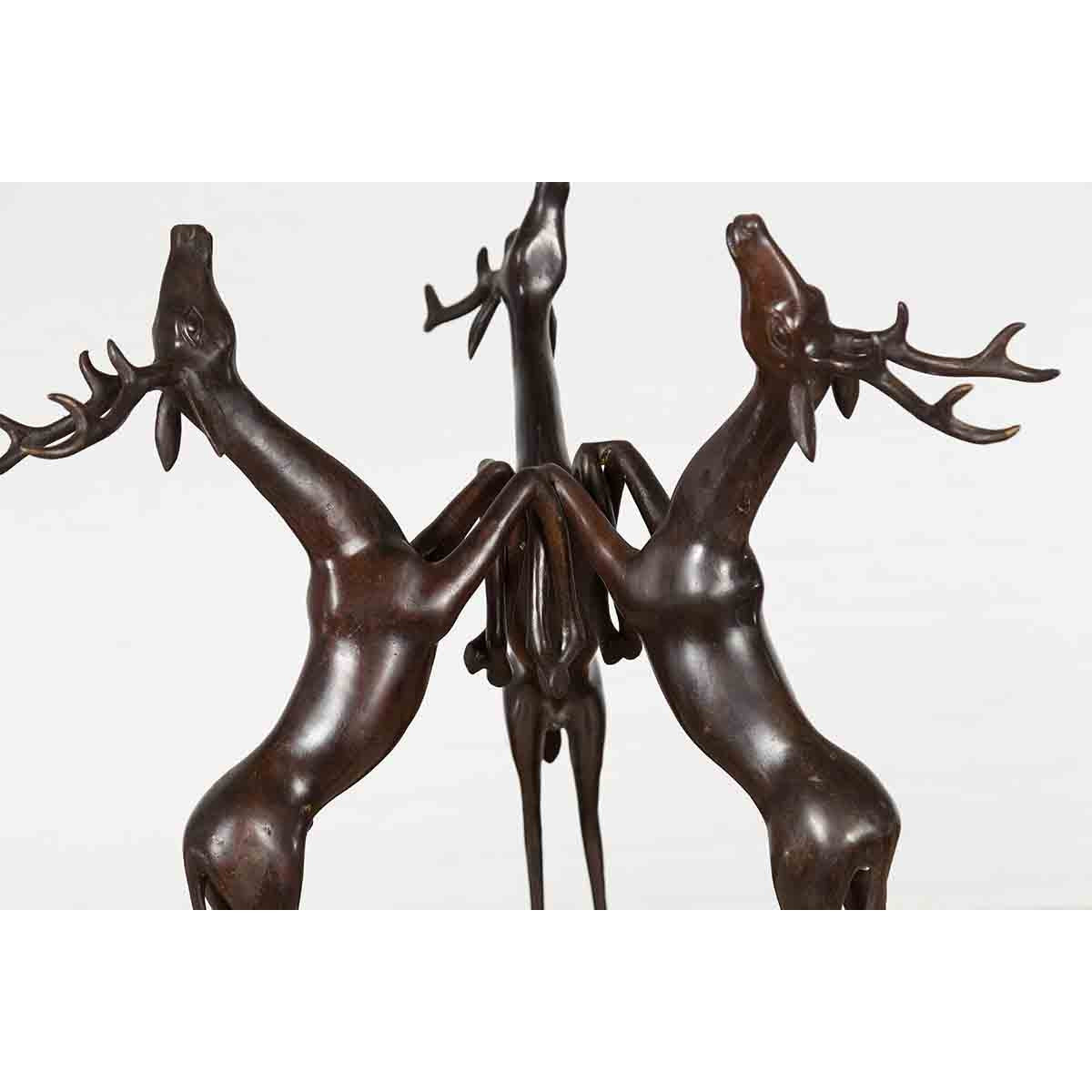 Vintage Lost Wax Cast Bronze Triple Deer Low Table Base with Dark Bronze Patina-7. Asian & Chinese Furniture, Art, Antiques, Vintage Home Décor for sale at FEA Home