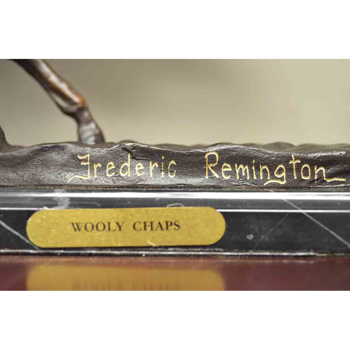 Wooly Chaps Bronze Sculpture on Marble Base after Frederic Remington-13. Asian & Chinese Furniture, Art, Antiques, Vintage Home Décor for sale at FEA Home
