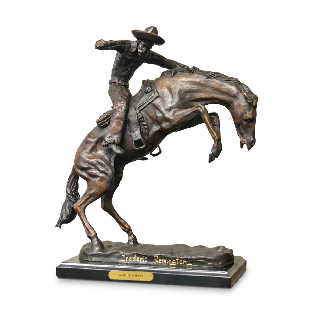 Wooly Chaps Bronze Sculpture on Marble Base after Frederic Remington-18. Asian & Chinese Furniture, Art, Antiques, Vintage Home Décor for sale at FEA Home