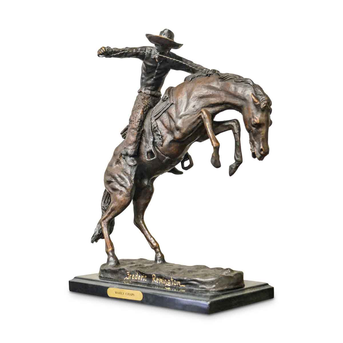 Wooly Chaps Bronze Sculpture on Marble Base after Frederic Remington-11. Asian & Chinese Furniture, Art, Antiques, Vintage Home Décor for sale at FEA Home