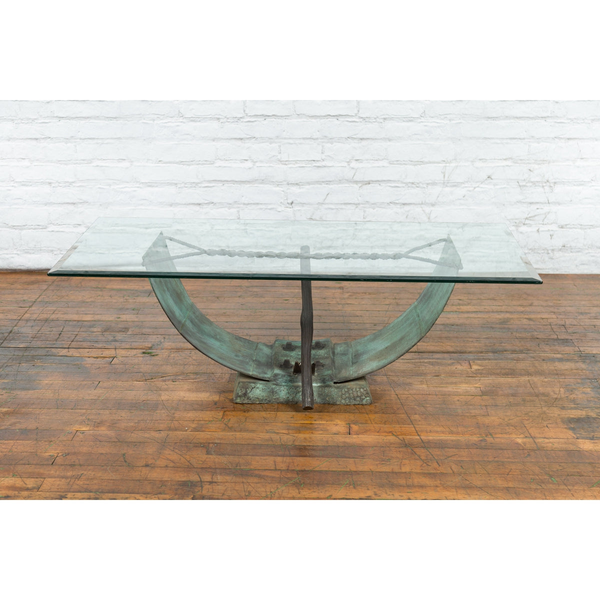 Nautical Egyptian Inspired, Barge Style Verde Bronze Coffee Table Base-13. Asian & Chinese Furniture, Art, Antiques, Vintage Home Décor for sale at FEA Home