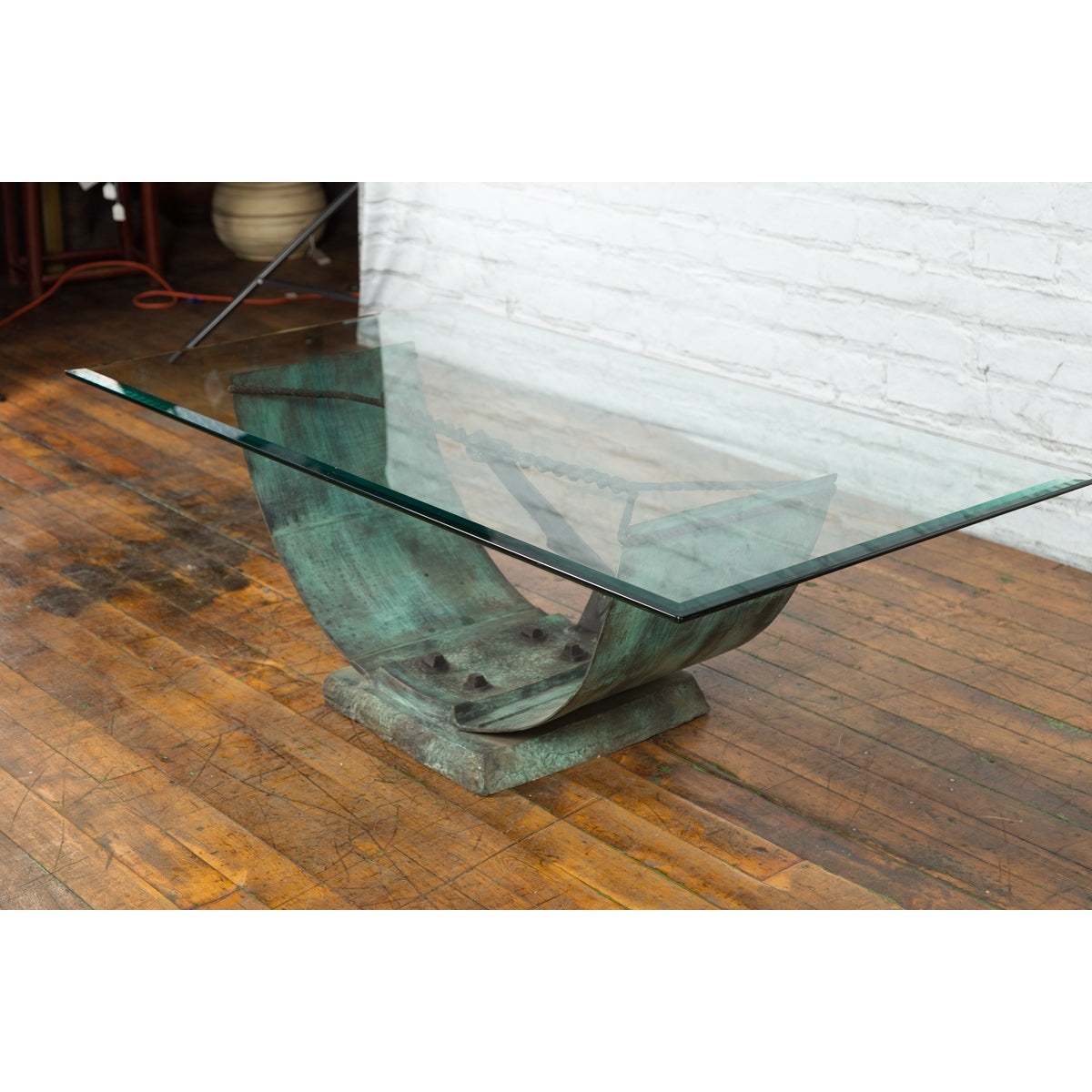Nautical Egyptian Inspired, Barge Style Verde Bronze Coffee Table Base-4. Asian & Chinese Furniture, Art, Antiques, Vintage Home Décor for sale at FEA Home