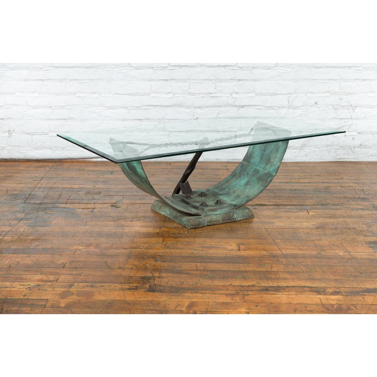 Nautical Egyptian Inspired, Barge Style Verde Bronze Coffee Table Base-6. Asian & Chinese Furniture, Art, Antiques, Vintage Home Décor for sale at FEA Home