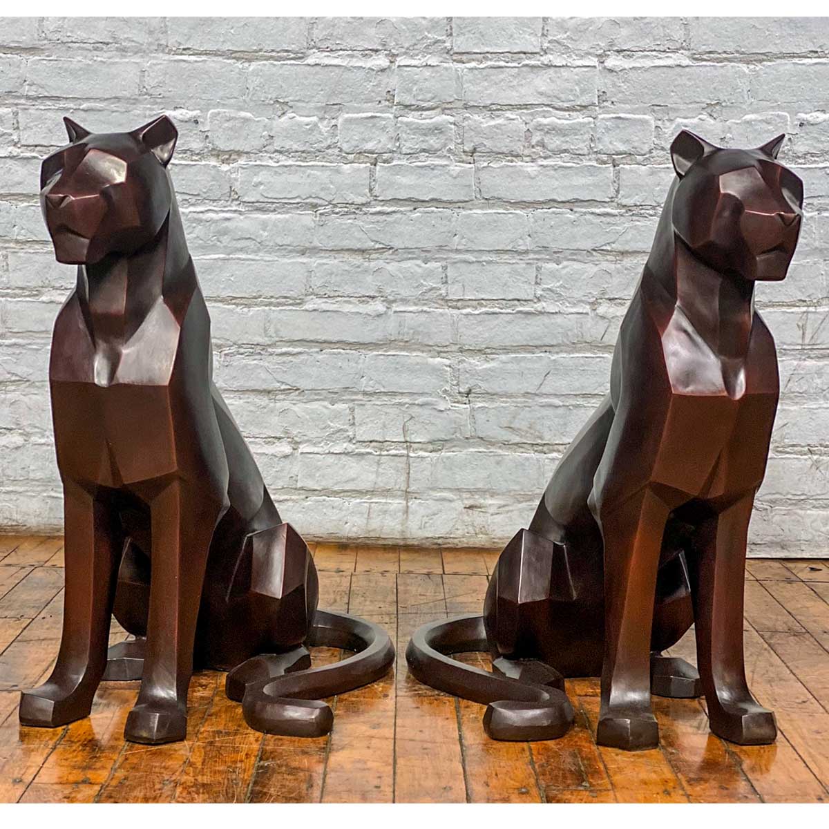 Custom Bronze Pair of Modern Sitting Mountain Lions-11. Asian & Chinese Furniture, Art, Antiques, Vintage Home Décor for sale at FEA Home