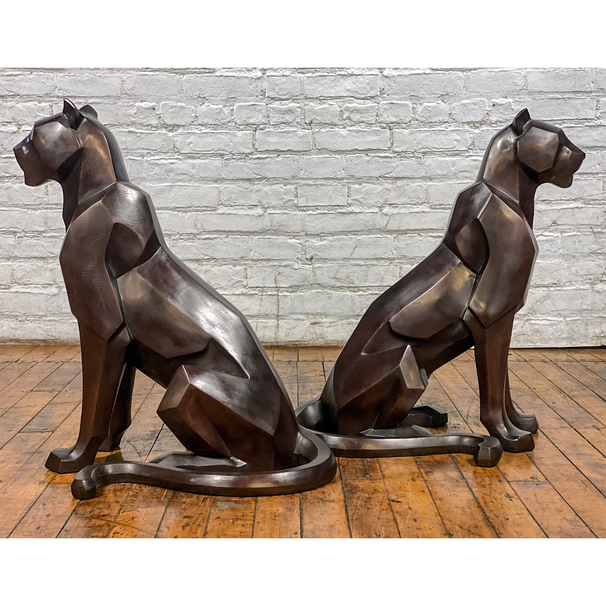 Custom Bronze Pair of Modern Sitting Mountain Lions-14. Asian & Chinese Furniture, Art, Antiques, Vintage Home Décor for sale at FEA Home