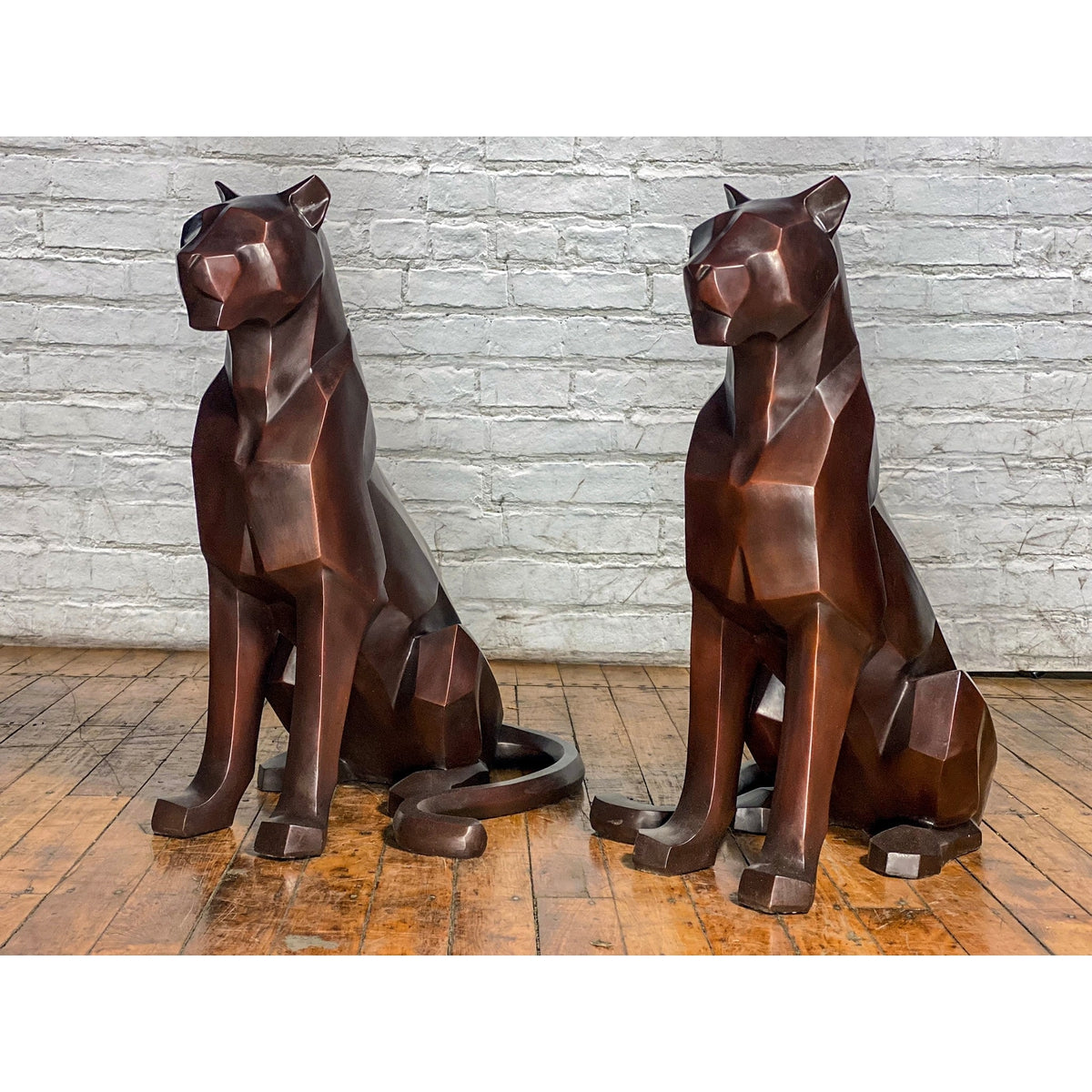 Custom Bronze Pair of Modern Sitting Mountain Lions-20. Asian & Chinese Furniture, Art, Antiques, Vintage Home Décor for sale at FEA Home