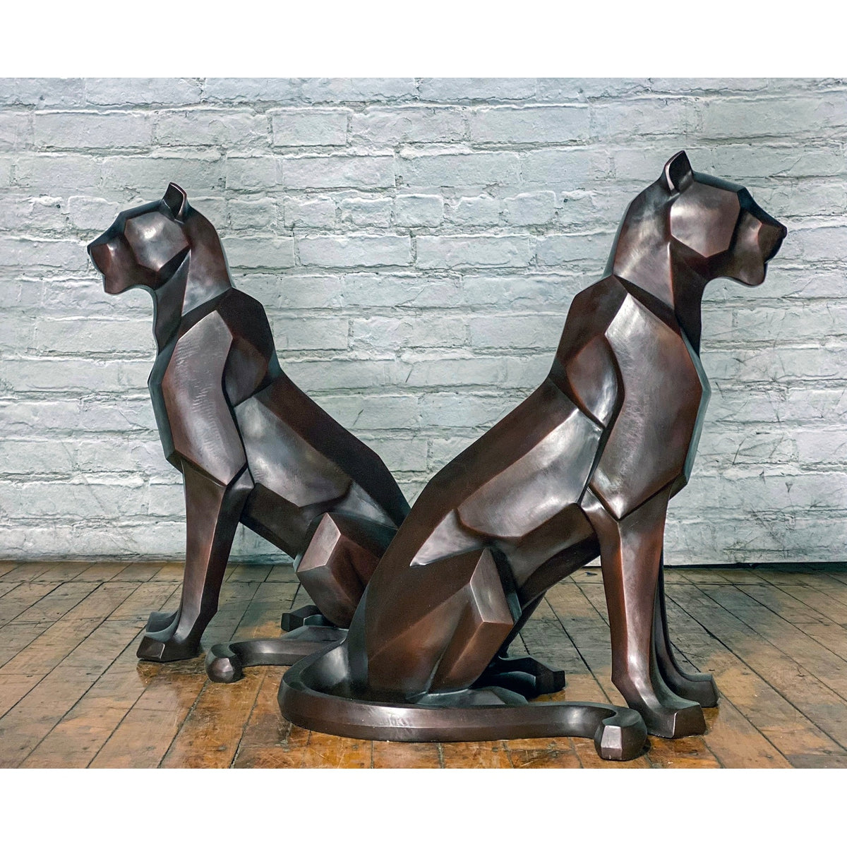 Custom Bronze Pair of Modern Sitting Mountain Lions-28. Asian & Chinese Furniture, Art, Antiques, Vintage Home Décor for sale at FEA Home