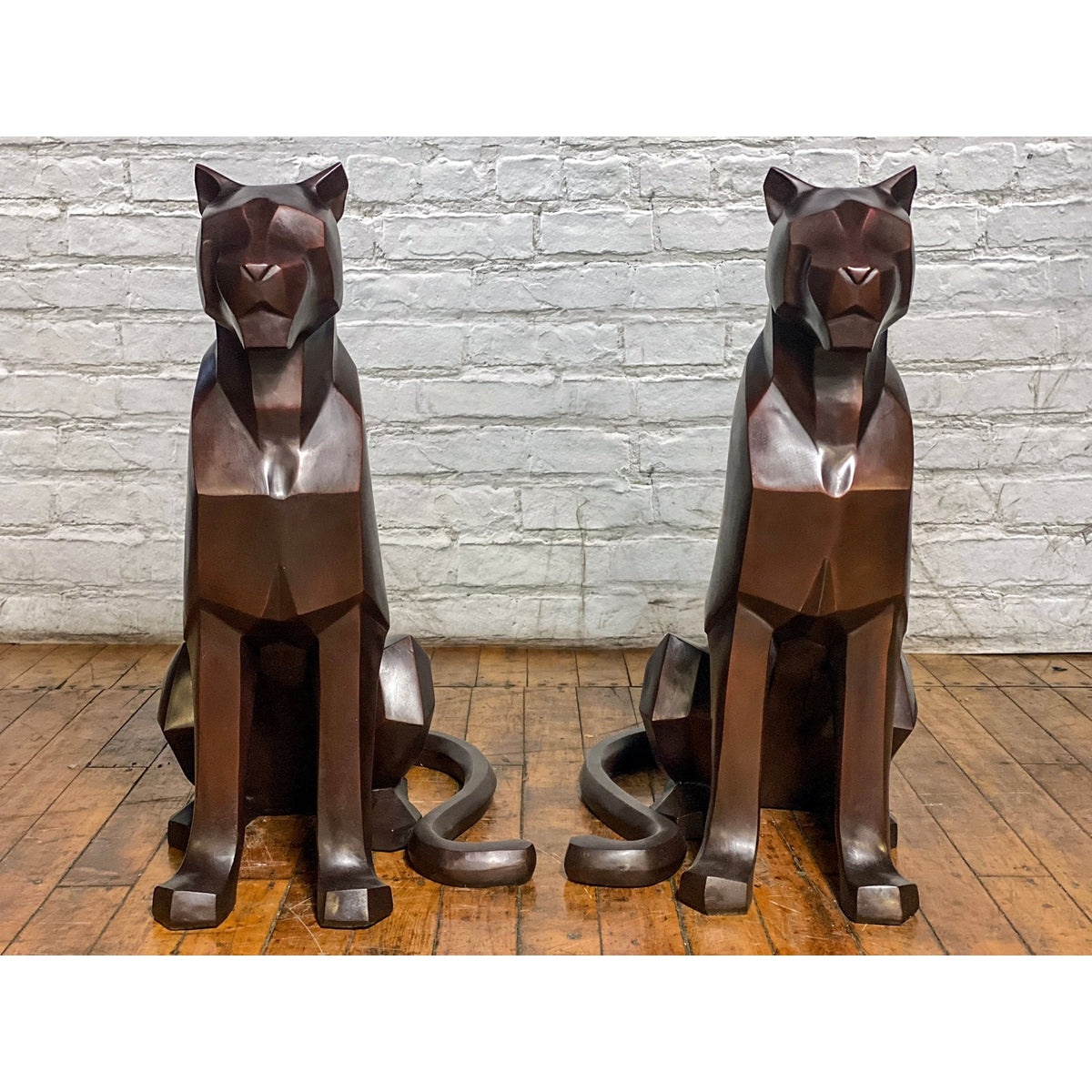 Custom Bronze Pair of Modern Sitting Mountain Lions-6. Asian & Chinese Furniture, Art, Antiques, Vintage Home Décor for sale at FEA Home