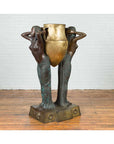 Vintage Bronze Egyptian Style Planter Depicting Two Maiden Carrying a Large Urn-5. Asian & Chinese Furniture, Art, Antiques, Vintage Home Décor for sale at FEA Home