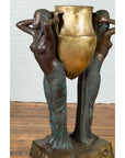 Vintage Bronze Egyptian Style Planter Depicting Two Maiden Carrying a Large Urn-6. Asian & Chinese Furniture, Art, Antiques, Vintage Home Décor for sale at FEA Home