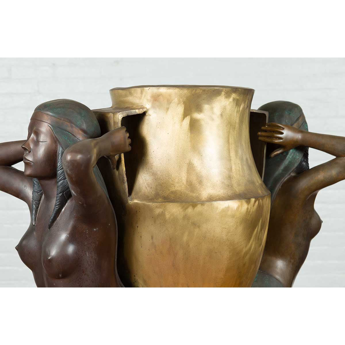 Vintage Bronze Egyptian Style Planter Depicting Two Maiden Carrying a Large Urn-16. Asian & Chinese Furniture, Art, Antiques, Vintage Home Décor for sale at FEA Home