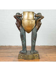 Vintage Bronze Egyptian Style Planter Depicting Two Maiden Carrying a Large Urn-2. Asian & Chinese Furniture, Art, Antiques, Vintage Home Décor for sale at FEA Home