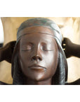 Vintage Bronze Egyptian Style Planter Depicting Two Maiden Carrying a Large Urn-14. Asian & Chinese Furniture, Art, Antiques, Vintage Home Décor for sale at FEA Home