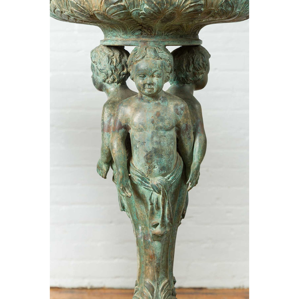 Bronze Classical Style Pedestal Urn with Putti Carrying a Basin on Their Heads-10. Asian & Chinese Furniture, Art, Antiques, Vintage Home Décor for sale at FEA Home
