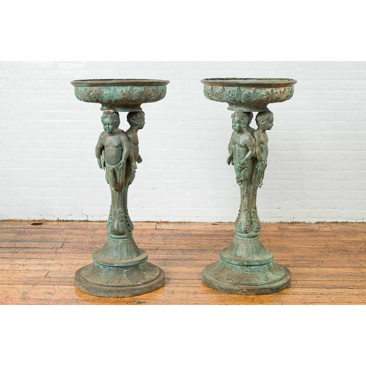 Bronze Classical Style Pedestal Urn with Putti Carrying a Basin on Their Heads-15. Asian & Chinese Furniture, Art, Antiques, Vintage Home Décor for sale at FEA Home