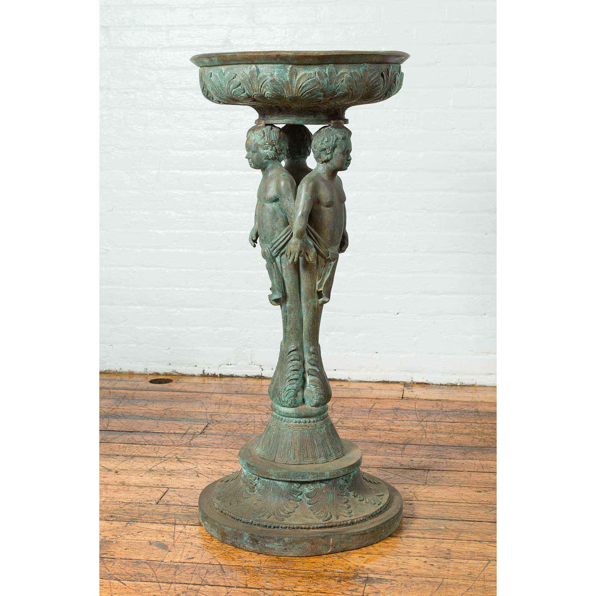 Bronze Classical Style Pedestal Urn with Putti Carrying a Basin on Their Heads-17. Asian & Chinese Furniture, Art, Antiques, Vintage Home Décor for sale at FEA Home