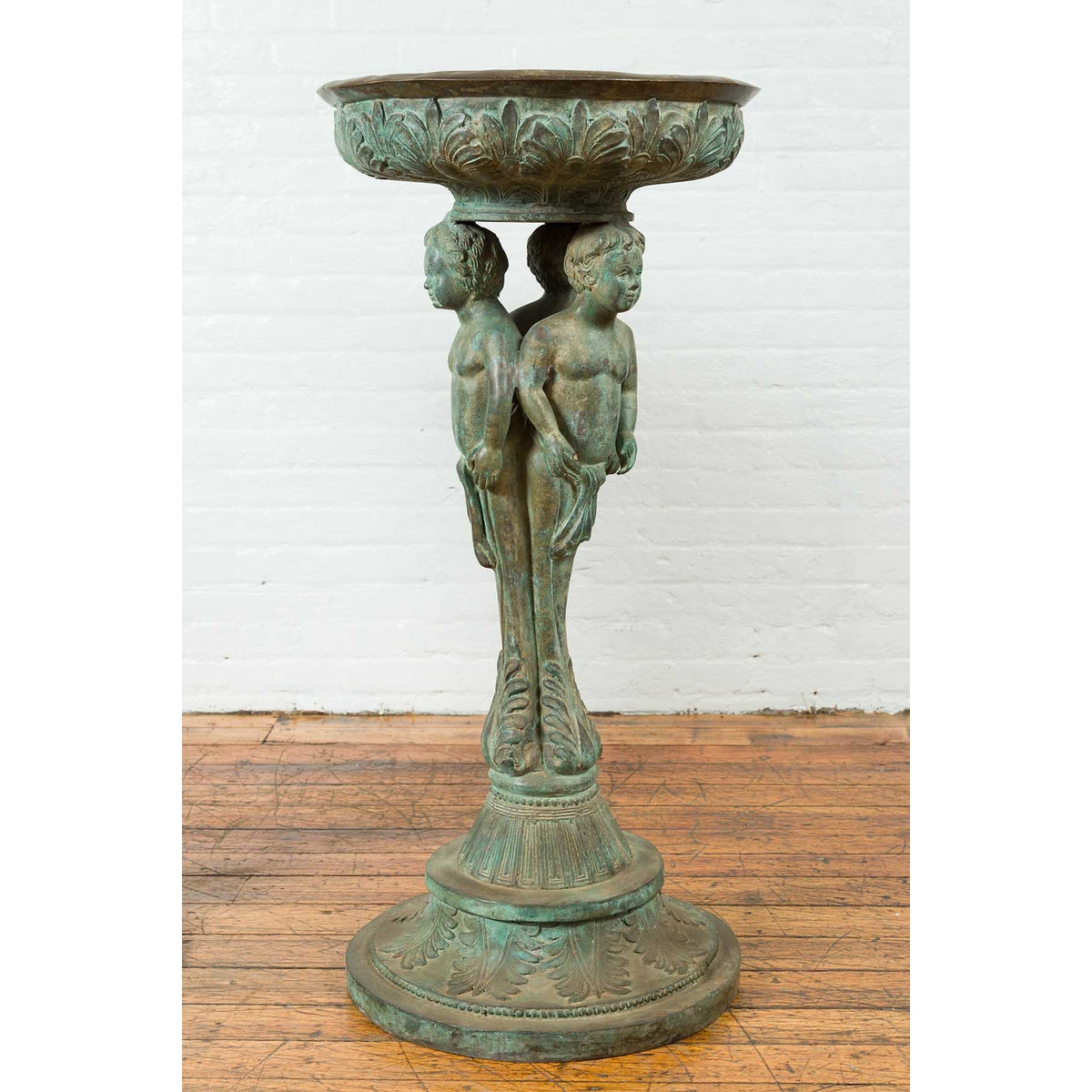 Bronze Classical Style Pedestal Urn with Putti Carrying a Basin on Their Heads-19. Asian & Chinese Furniture, Art, Antiques, Vintage Home Décor for sale at FEA Home