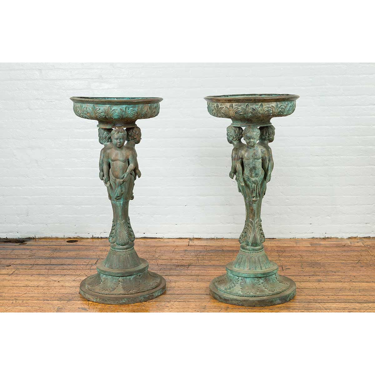 Bronze Classical Style Pedestal Urn with Putti Carrying a Basin on Their Heads-2. Asian & Chinese Furniture, Art, Antiques, Vintage Home Décor for sale at FEA Home