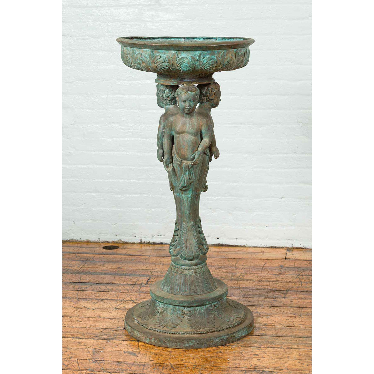 Bronze Classical Style Pedestal Urn with Putti Carrying a Basin on Their Heads-4. Asian & Chinese Furniture, Art, Antiques, Vintage Home Décor for sale at FEA Home