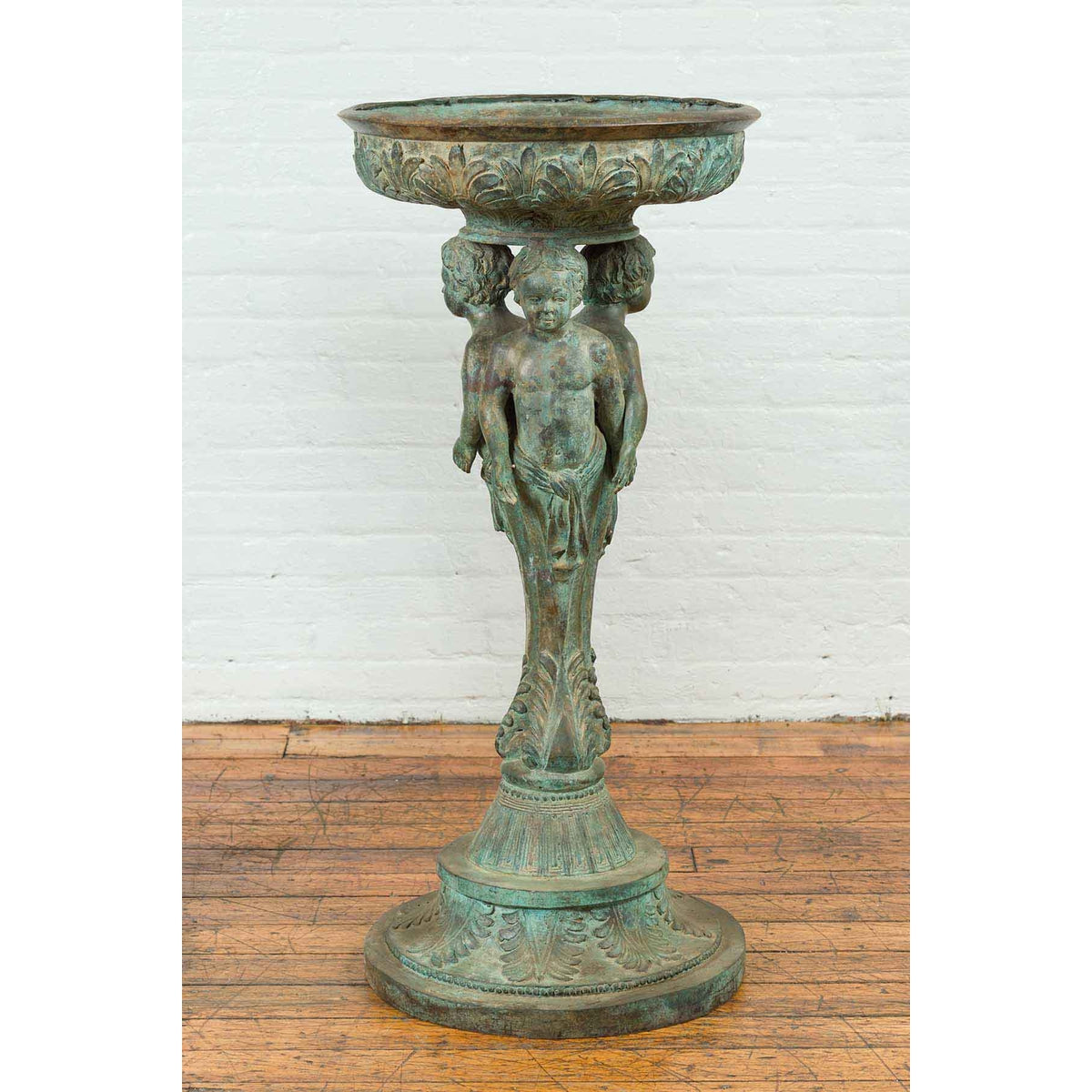 Bronze Classical Style Pedestal Urn with Putti Carrying a Basin on Their Heads-5. Asian & Chinese Furniture, Art, Antiques, Vintage Home Décor for sale at FEA Home