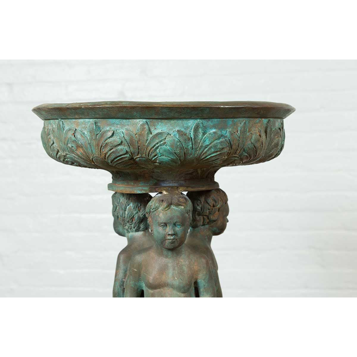 Bronze Classical Style Pedestal Urn with Putti Carrying a Basin on Their Heads-6. Asian & Chinese Furniture, Art, Antiques, Vintage Home Décor for sale at FEA Home