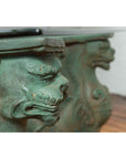 Vintage Bronze Double Mythical Figures Table Base with Verde Patina-12. Asian & Chinese Furniture, Art, Antiques, Vintage Home Décor for sale at FEA Home