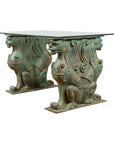 Vintage Bronze Double Mythical Figures Table Base with Verde Patina-1. Asian & Chinese Furniture, Art, Antiques, Vintage Home Décor for sale at FEA Home