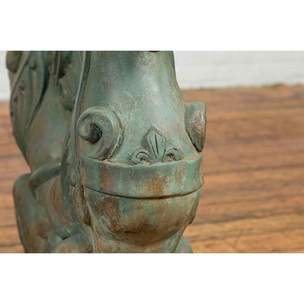 Vintage Bronze Double Mythical Figures Table Base with Verde Patina-9. Asian & Chinese Furniture, Art, Antiques, Vintage Home Décor for sale at FEA Home