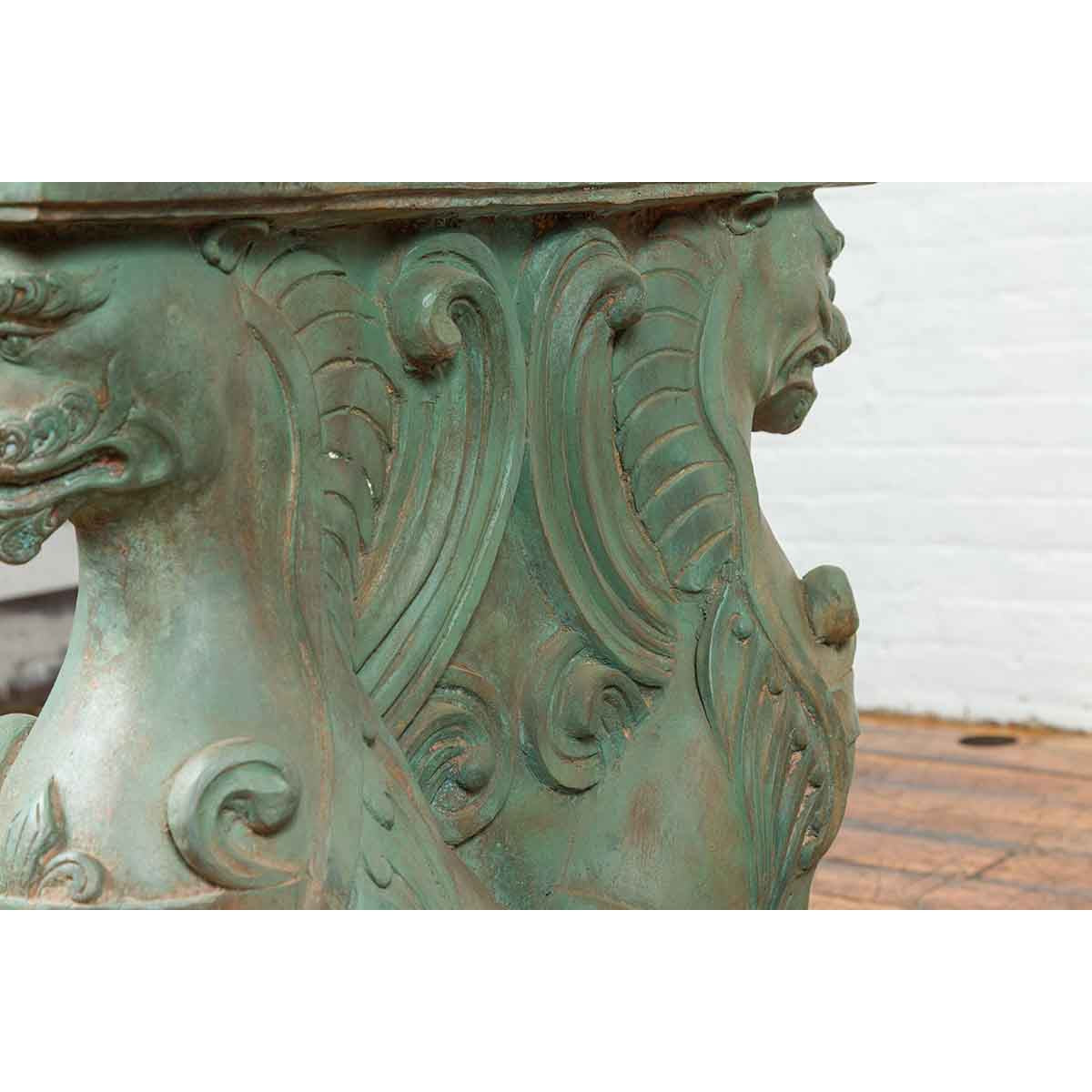 Vintage Bronze Double Mythical Figures Table Base with Verde Patina-10. Asian & Chinese Furniture, Art, Antiques, Vintage Home Décor for sale at FEA Home