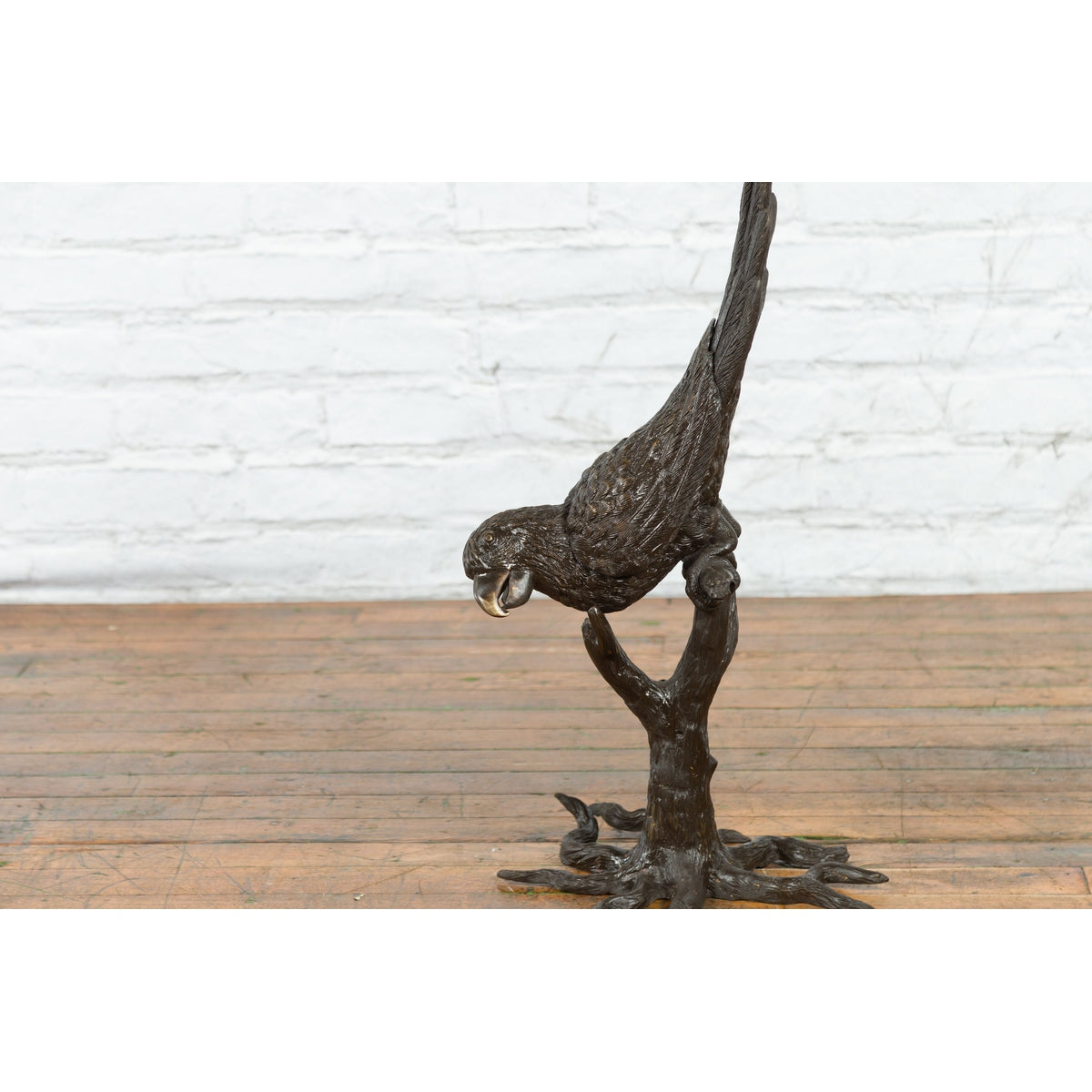 Bronze Statue of a Parrot Perched on a Branch and Leaning Down, with Dark Patina-10. Asian & Chinese Furniture, Art, Antiques, Vintage Home Décor for sale at FEA Home