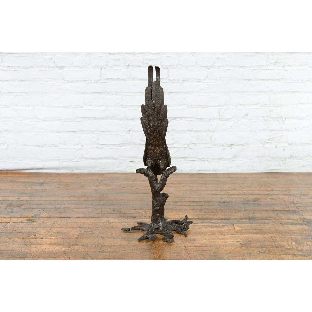 Bronze Statue of a Parrot Perched on a Branch and Leaning Down, with Dark Patina-11. Asian & Chinese Furniture, Art, Antiques, Vintage Home Décor for sale at FEA Home