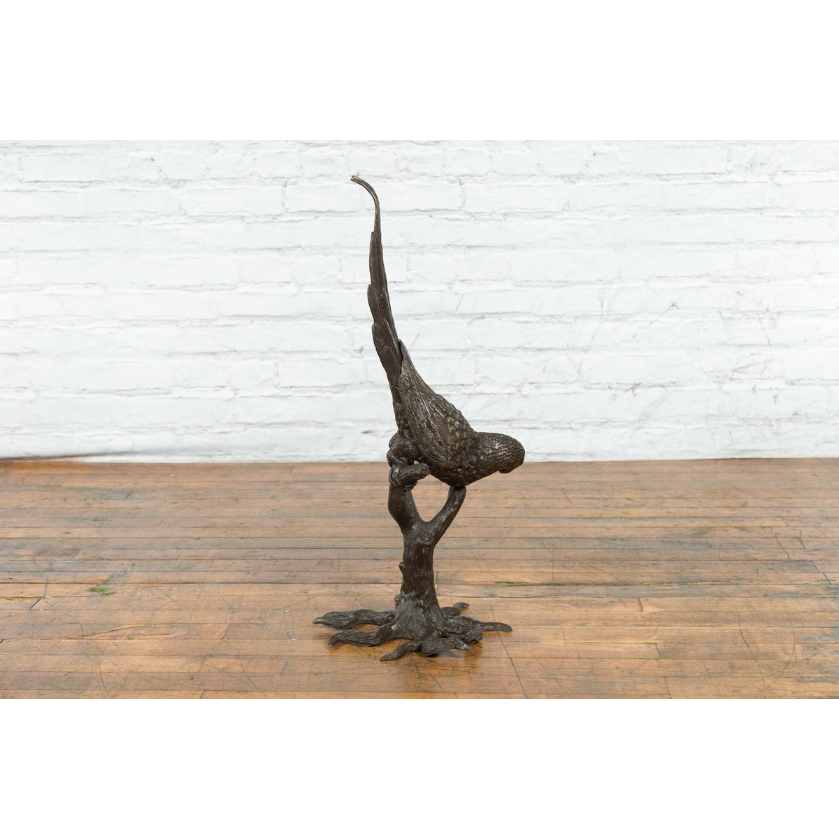 Bronze Statue of a Parrot Perched on a Branch and Leaning Down, with Dark Patina-12. Asian & Chinese Furniture, Art, Antiques, Vintage Home Décor for sale at FEA Home