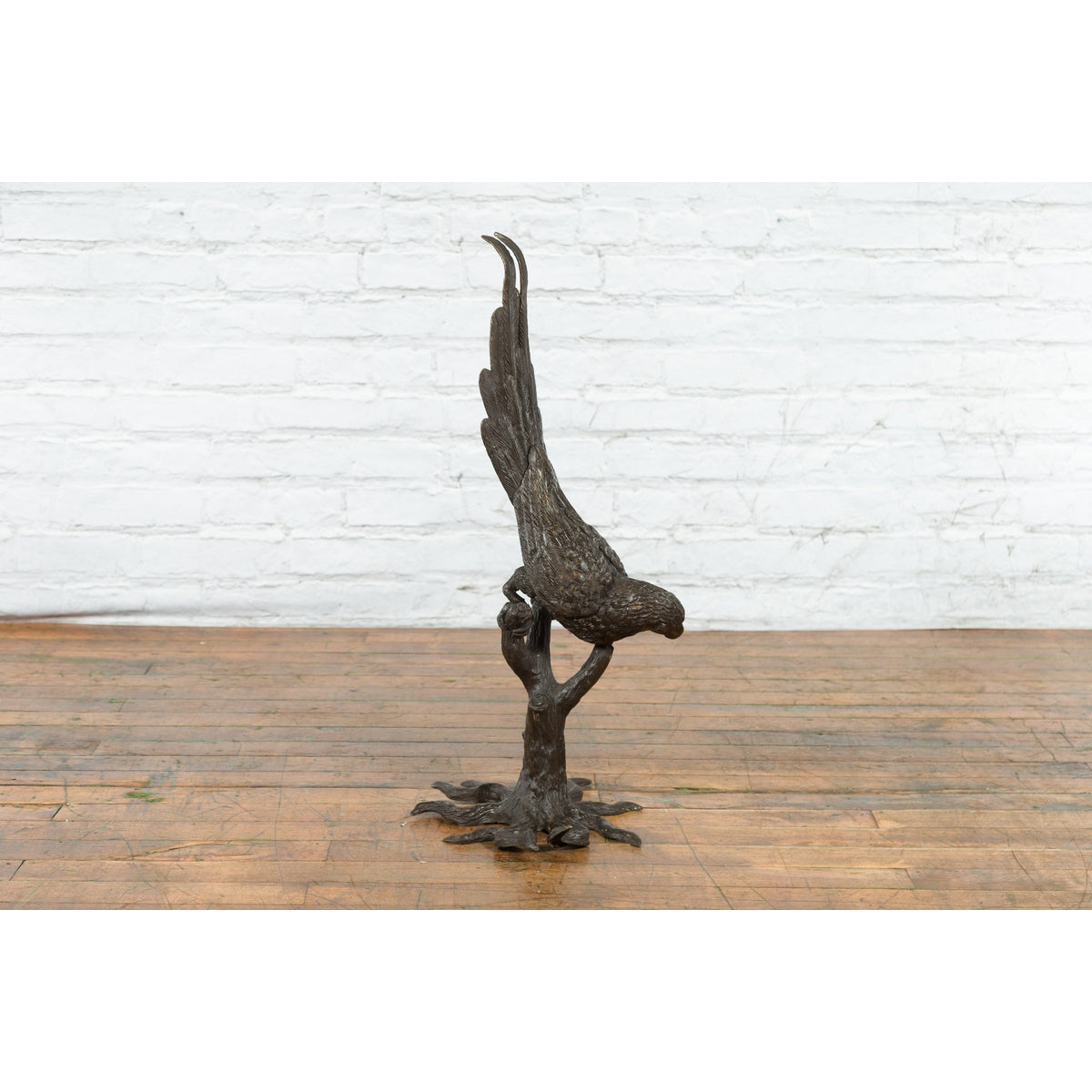 Bronze Statue of a Parrot Perched on a Branch and Leaning Down, with Dark Patina-3. Asian & Chinese Furniture, Art, Antiques, Vintage Home Décor for sale at FEA Home