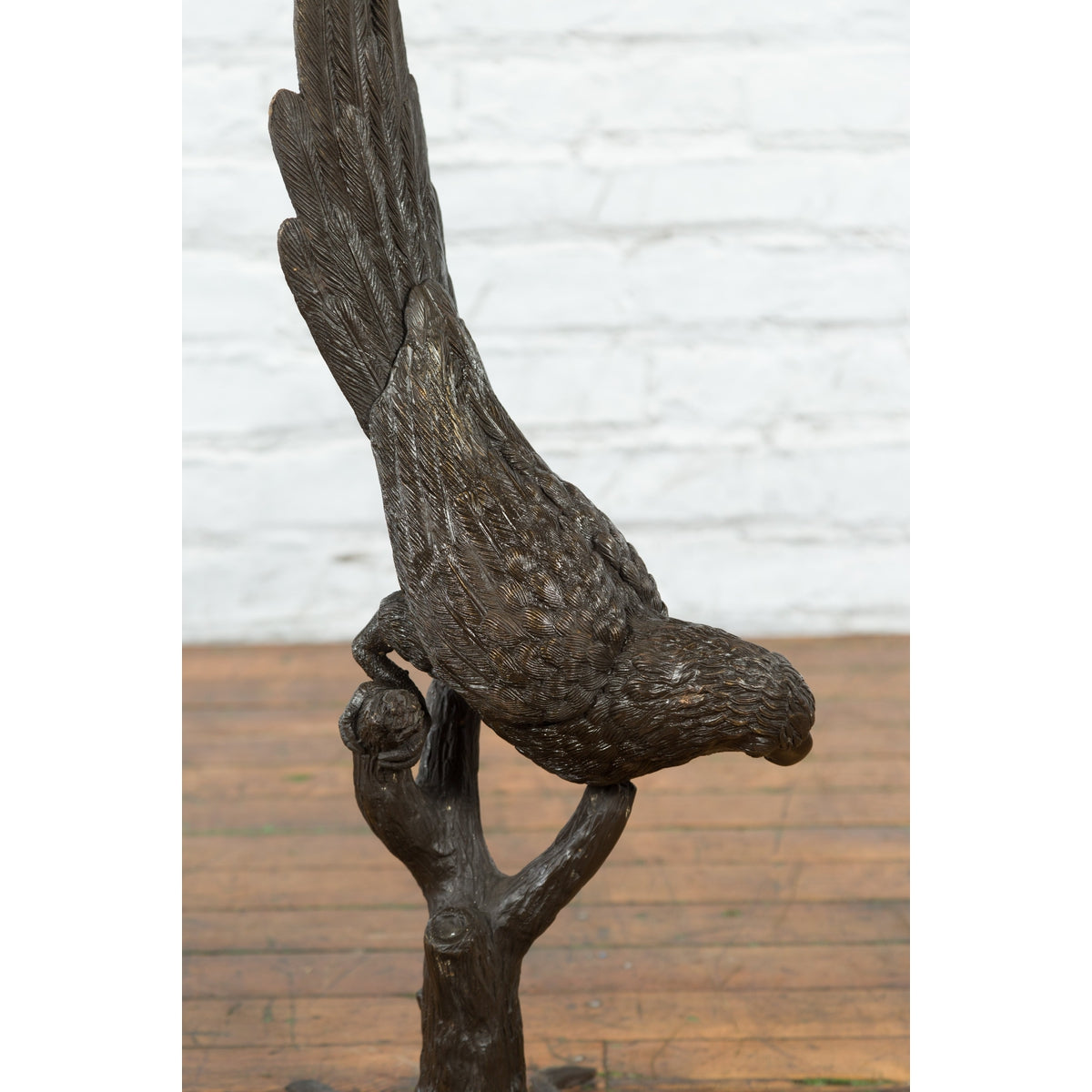 Bronze Statue of a Parrot Perched on a Branch and Leaning Down, with Dark Patina-5. Asian & Chinese Furniture, Art, Antiques, Vintage Home Décor for sale at FEA Home