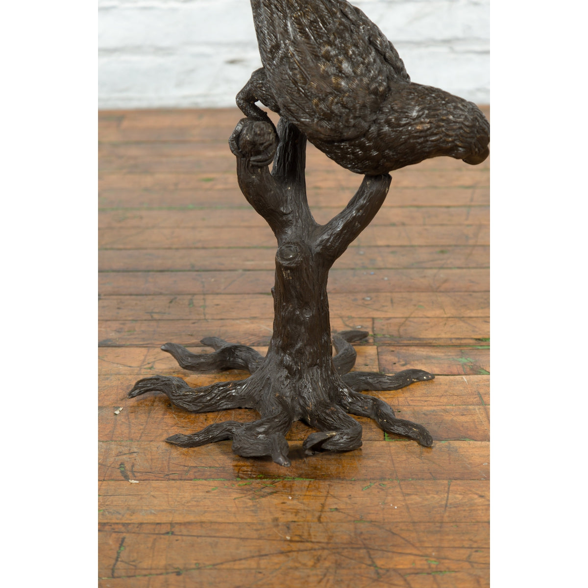 Bronze Statue of a Parrot Perched on a Branch and Leaning Down, with Dark Patina-6. Asian & Chinese Furniture, Art, Antiques, Vintage Home Décor for sale at FEA Home