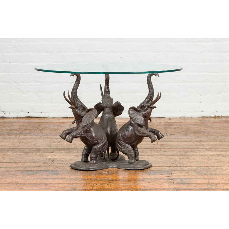 Vintage Triple Raised Elephants Coffee Table Base with Dark Patina, 20th Century-RG502-3. Asian & Chinese Furniture, Art, Antiques, Vintage Home Décor for sale at FEA Home